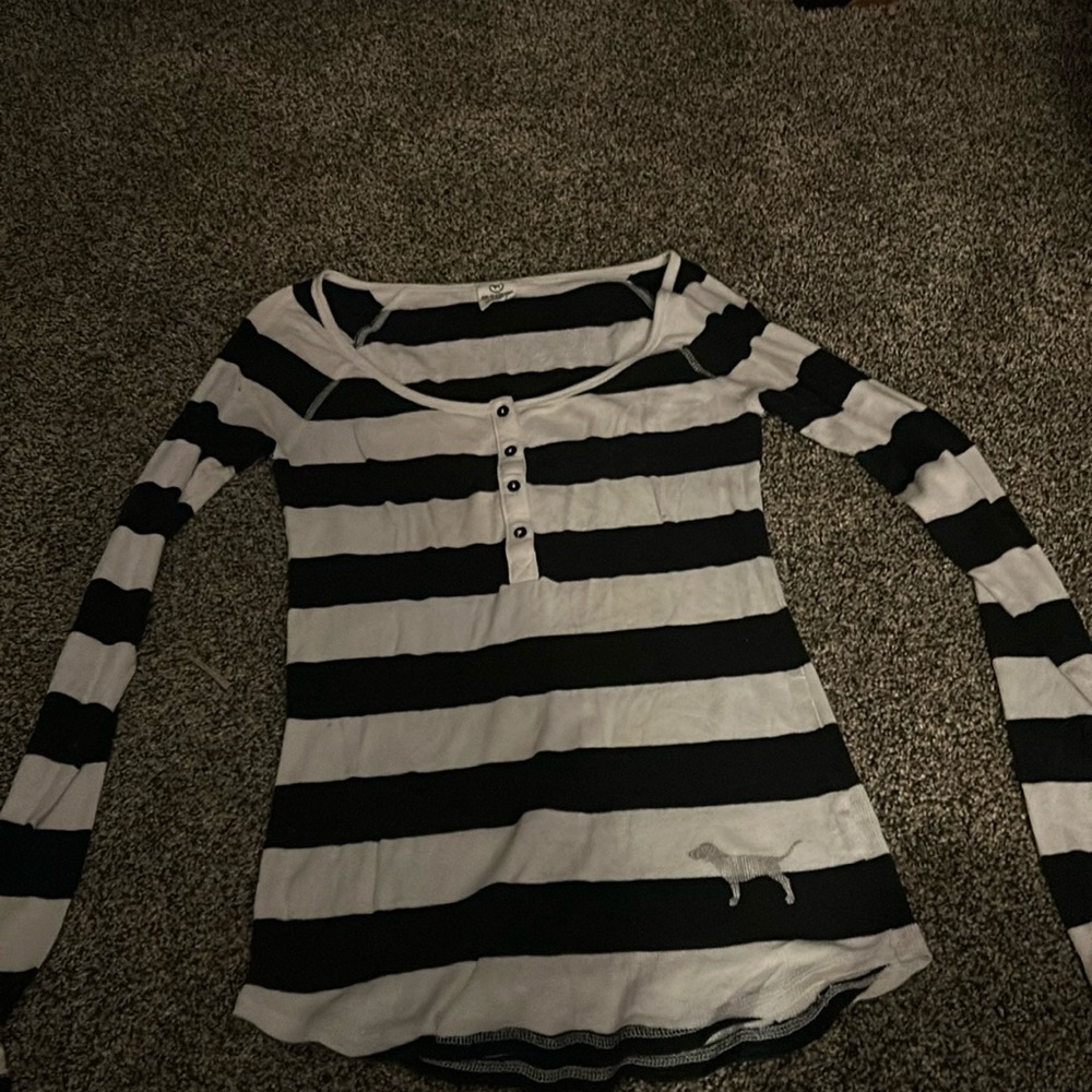 black and white striped long sleeve, size M fair condition